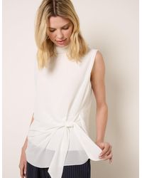 Blue Vanilla - Sleeveless Cowl Tie Front Chiffon Blouse - Lyst