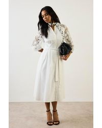 Wallis - Cotton Lace Belted Shirt Dress - Lyst