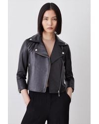 Karen Millen - Leather Shrunken Biker Jacket - Lyst