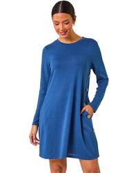 Roman - Side Button Detail Stretch Swing Dress - Lyst