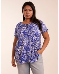 Blue Vanilla - Curve Shirred Sleeve Tie Front Top - Lyst