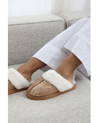 Where's That From - Wheres 'Cassia' Snake Print Mule Slippers With Faux Fur Trim - Lyst