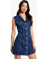 Boohoo - Tall Sleeveless Fitted Denim Mini Dress - Lyst