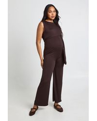 Boohoo - Maternity Rib Belted Sleeveless Lounge Jumpsuit - Lyst