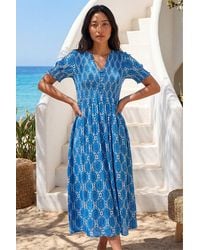Roman - Petite Print Button Front Midi Dress - Lyst