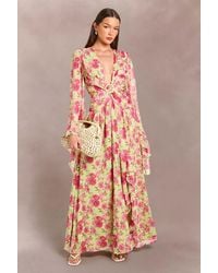 Boohoo - Chiffon Floral Plunge Front Floor Sweeping Maxi Dress - Lyst