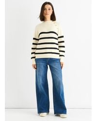 Gini London - Cremefarbener, Gestreifter, Übergroßer Pullover Mit Knöpfen Und Zopfmuster - Lyst