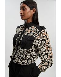 Karen Millen - Mono Cutwork Pocket Front Woven Shirt - Lyst