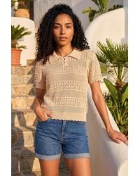 Roman - Pointelle Collar Knit Top - Lyst