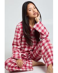 Boohoo - Petite Brushed Check Long Sleeve Shirt & Trousers Pyjama Set - Lyst