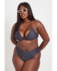 Boohoo - Plus Polka Dot Print Triangle Bikini Top & High Waist Bottom Set - Lyst