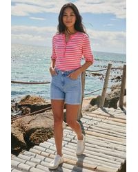 Roman - Petite Stripe V-Neck Button Top - Lyst