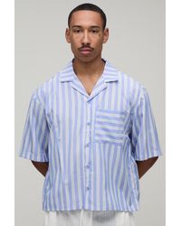 BoohooMAN - Oversized Half Sleeve Revere Stripe Shirt - Lyst