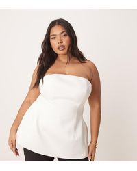 ASOS - Design Premium Structured Satin Peplum Hem Bandeau Top - Lyst