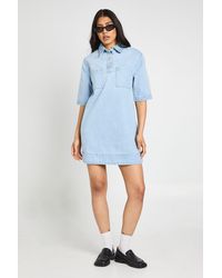 Boohoo - Tall Short Sleeve Denim Dress - Lyst