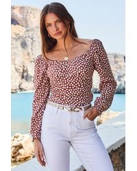 Sosandar - Spot Print Sweetheart Neckline Ruched Top Viscose - Lyst