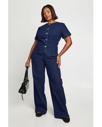 Boohoo - Plus Contrast Stitch Denim Straight Leg Jean - Lyst