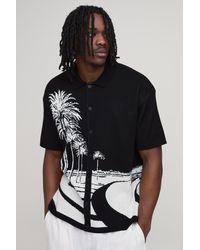 BoohooMAN - Tall Relaxed Palm Scenic Jacquard Knitted Shirt - Lyst