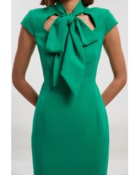 Karen Millen - Compact Stretch Bow Tie Neck Tailored Pencil Midi Dress - Lyst