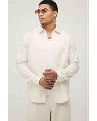 BoohooMAN - Regular Fit Long Sleeve Linen Blend Shirt - Lyst