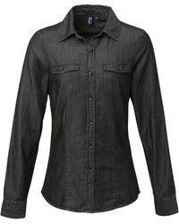 PREMIER - Ladies Jeans Stitch Long Sleeve Denim Shirt Denim) - Lyst