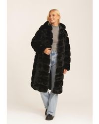 Gini London - Panelled Hooded Longline Fur Coat - Lyst