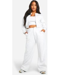 Boohoo - Plus Boxy Crop Bomber And Tailored Straight Leg Jogger Tracksuit - Lyst