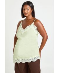 Boohoo - Plus Lace Trim Chiffon Asymmetric Cami Top - Lyst