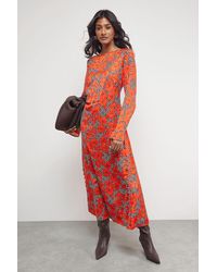 Warehouse - Floral Crinkle Satin Bias Button Side Midi Dress - Lyst