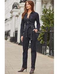 Sosandar - Dark Relaxed Fit Denim Jumpsuit - Lyst