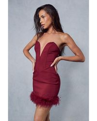 MissPap - Sweetheart Plunge Corseted Feather Hem Bodycon Mini Dress - Lyst