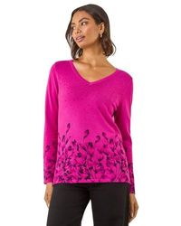 Roman - Embellished Floral Print Knit Jumper - Lyst