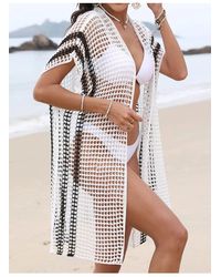 Everyday the Label - Dames Open Front Contrast Opengewerkte Cover-up - Lyst