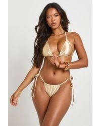 Boohoo - Metallic Triangle Tie Side Bikini - Lyst