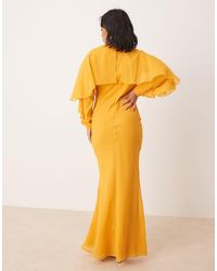 ASOS - Design Long Sleeve Ruffle Bias Maxi Dress With Cape Detail - Lyst