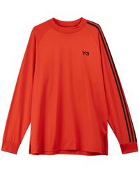 Y-3 - 3-stripes T-shirt Met Lange Mouwen In Rood - Lyst