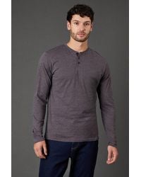 MAINE - Long Sleeve Slub Grandad Neck T-Shirt Cotton - Lyst