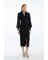 Karen Millen - Petite Figure Bandage Form Zip Detail Chiffon Sleeve Knit Dress - Lyst