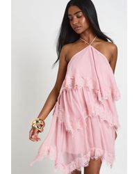 Boohoo - Crinkle Chiffon & Lace Layered Mini Dress - Lyst