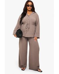 Boohoo - Plus Woven Tie Waist Shirt & Trouser Co Ord - Lyst