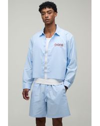 BoohooMAN - Floral Embroidered Regular Fit Shirt & Baggy Short Set - Lyst