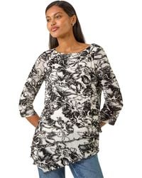 Roman - Flock Floral Asymmetric Hem Top - Lyst