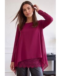 Roman - Lace Hem Overlay Tunic Top - Lyst