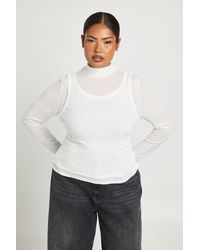 Boohoo - Plus 2-1 Layered High Neck Long Sleeve Top - Lyst