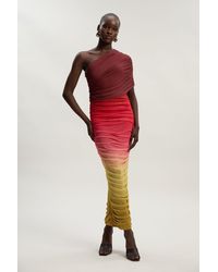 Karen Millen - Ombre One Shoulder Mesh Jersey Maxi Dress - Lyst