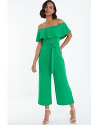 Quiz - Green Bardot Culotte Jumpsuit - Lyst