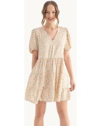 Hiccup - Floral V Neck Tiered Puff Sleeves Mini Dress - Lyst