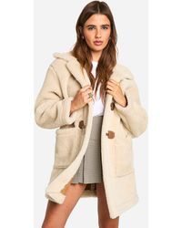 Boohoo - Toggle Detail Bonded Teddy Fur Coat - Lyst