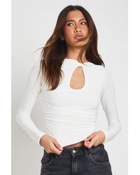 Boohoo - Key Hole Ruched Waist Long Sleeve Top - Lyst