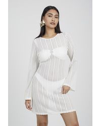 Brave Soul - Off 'Maddy' Long Sleeve Knitted Mesh Mini Dress - Lyst